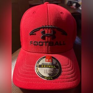 Under Armour Football Cap Red With Bold Logo. L/XL